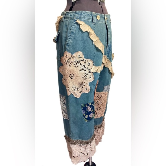 Upcycled Patchwork Bloomers One Size S-L Reworked Boho Hippie Frayed OOAK Unique - Picture 2 of 16